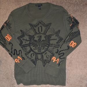 I.NC.International Concepts Green & Orange Embroidered Long Sleeve Thermal Warm